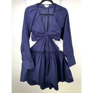 Jason Wu Dress Blue V Neck Cutout Long Sleeve Mini Dress Cotton Size Small New